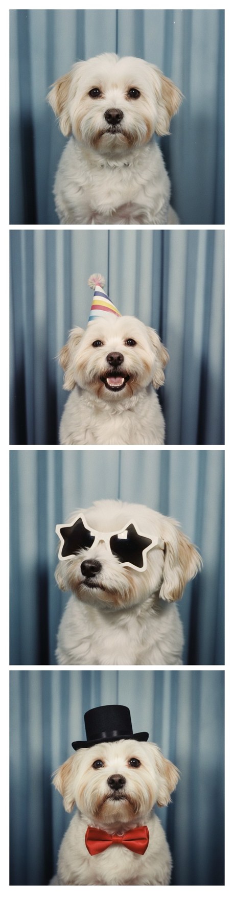 Photo booth strip of the little white pup