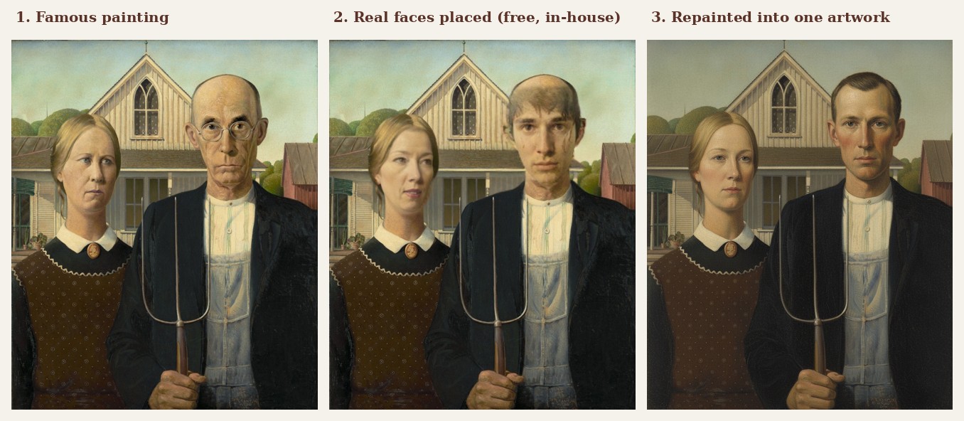 American Gothic family swap, three steps