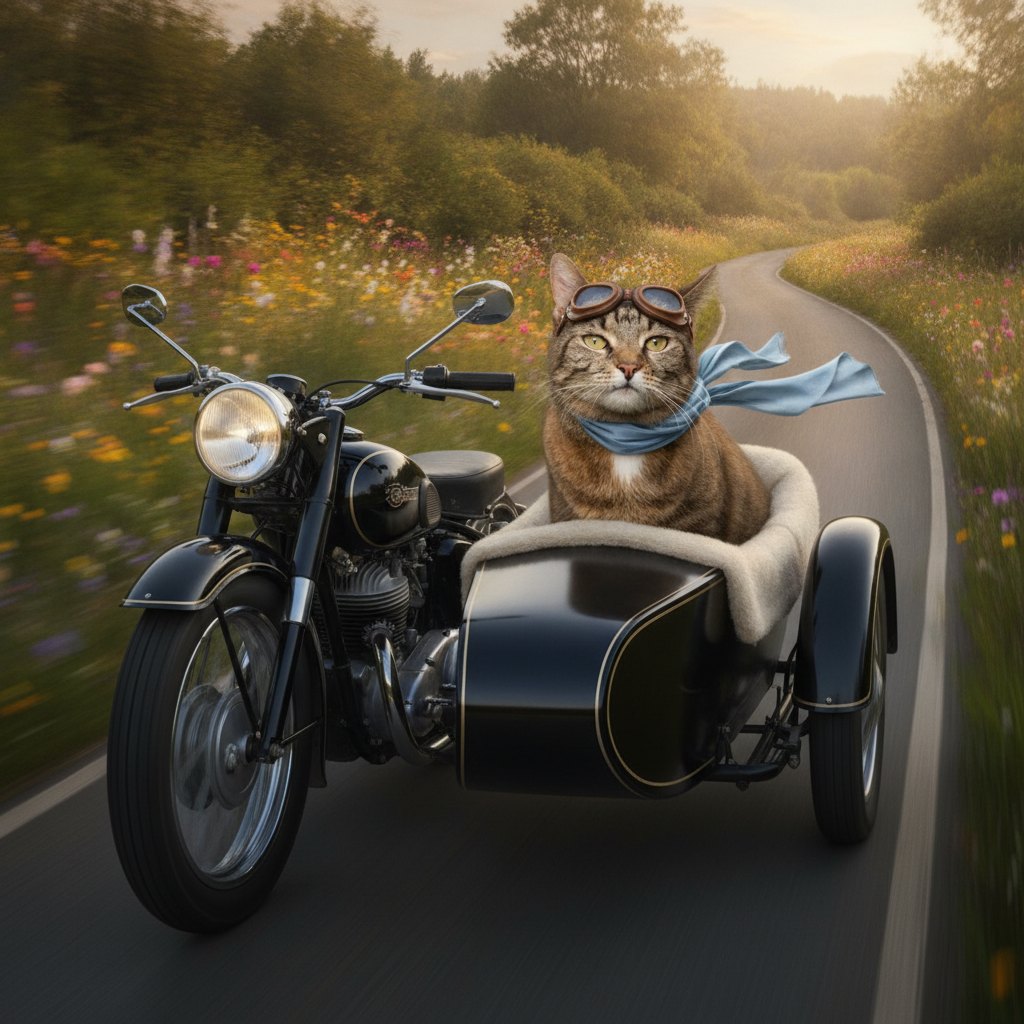 Cat in a motorcycle sidecar