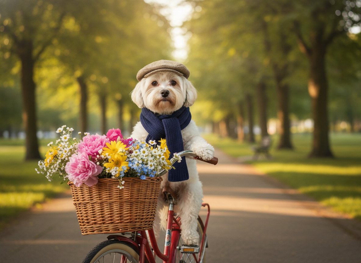 Little one on a red bicycle in the park