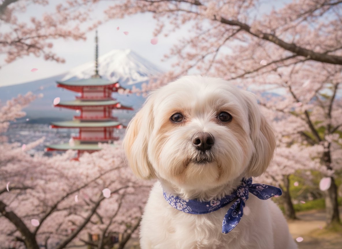 Little one under cherry blossom near Mount Fuji