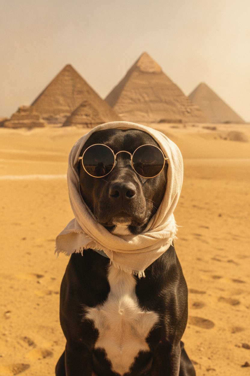 Happy at the pyramids in Egypt